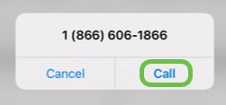 If you select to call us, an appropriate number will show. On devices that allow phone calls, you can select the Call button.