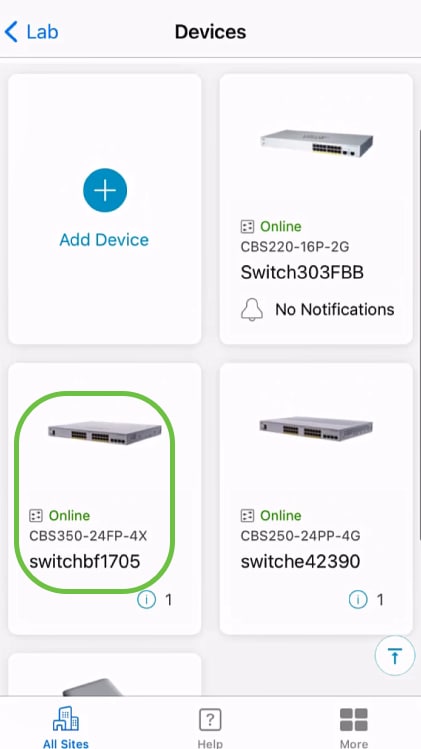 Choose the device. In this example, CBS350 switch is selected.