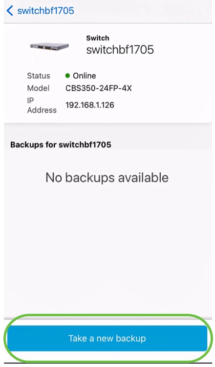 Click Take a new backup.