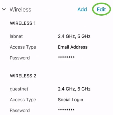 In the Wireless tab, click Edit. 