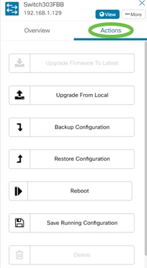 The Actions tab will show the management functions supported by the CBS220 switch.