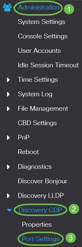 Click Administration > Discovery CDP > Port Settings.