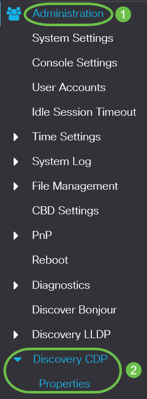 Choose Administration > Discovery CDP > Properties.