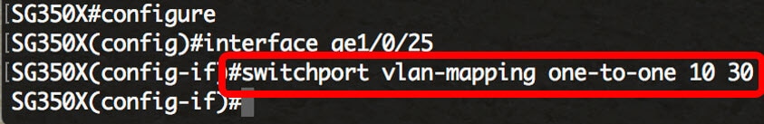 Image of the command configuring VLAN mapping one-to-one.