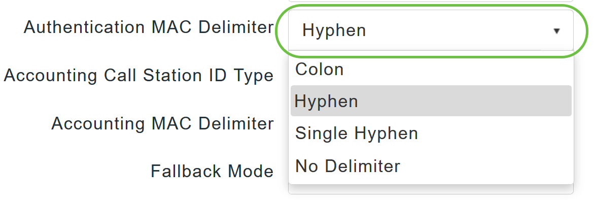 Select the Authentication MAC Delimiter from the drop- down list.