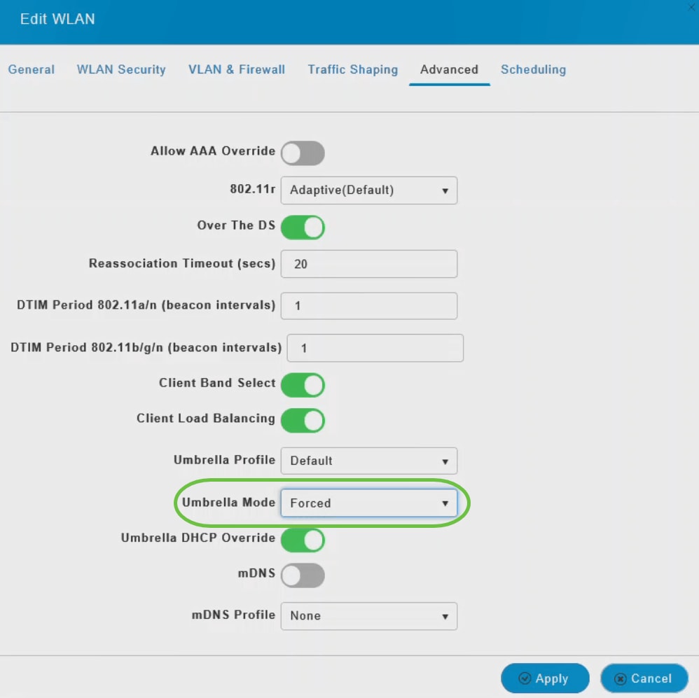 configure Umbrella Mode to Forced. 