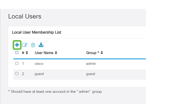 Local Users, the plus icon is highlighted for user click.