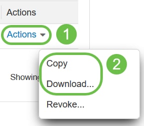 Click the Actions drop-down menu, choose Copy to copy the token to the clipboard or Download… to download a text file copy of the token from which you may copy.