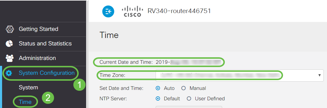 Navigate to System Configuration > Time menu and verify the Current Date and Time and Time Zone are reflecting correctly as per your time zone.