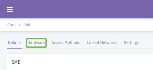 Details page, highlighted is the Hardware menu tab.