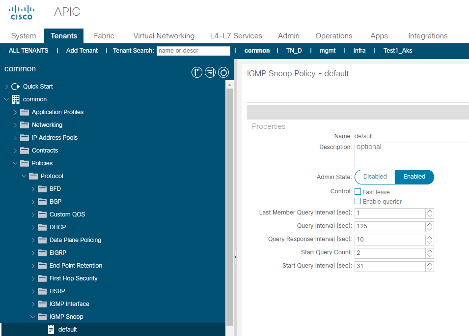 Cisco ACI - default IGMP snooping policy