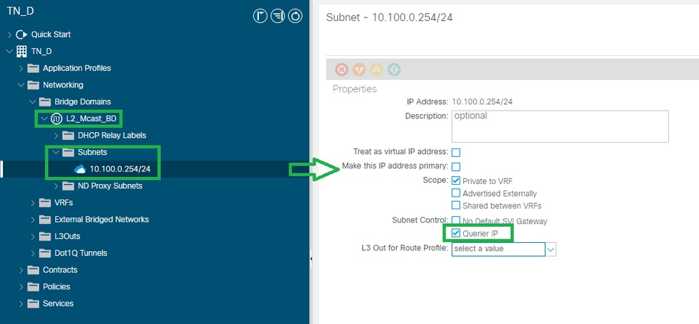 Cisco ACI - Enabling IGMP querier under BD subnet