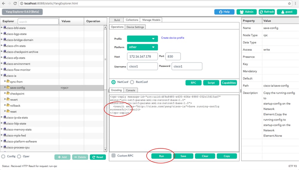 Catalyst 3850にRPCメッセージを送信するために実行が選択される