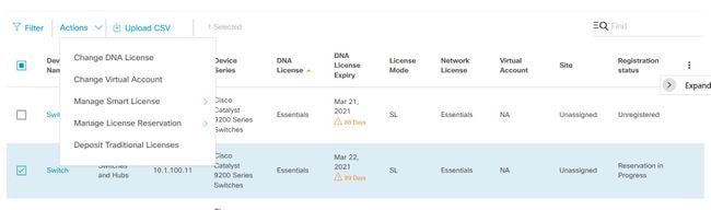 Select the Switch that needs License Changed