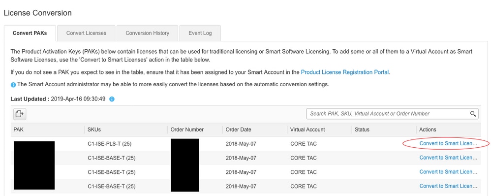 [スマートライセンスに変換（Convert to Smart Licensing）] を選択