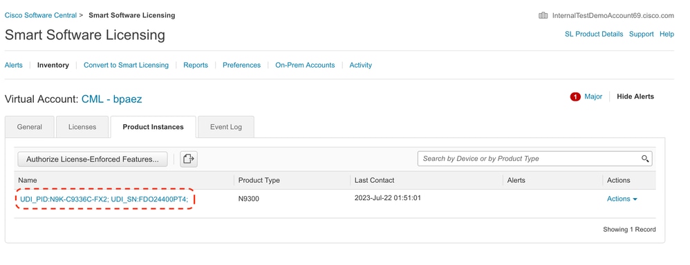 CSSM - Nexus存在于产品实例列表中