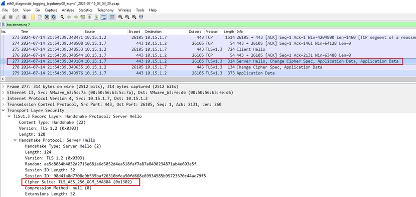 Exemple de paquet Hello de serveur dans Wireshark