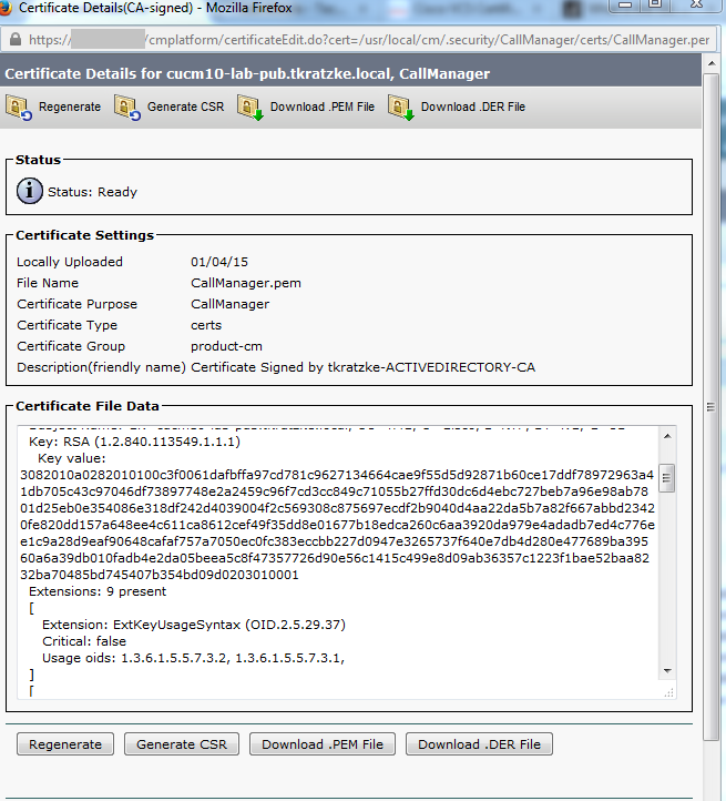 Certificate Details for CUCM