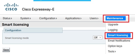 Configurar: vaya a Mantenimiento, ficha Licencias inteligentes