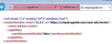 Successful url cucm/cucm-uds/version