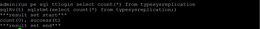 run pe sql ttlog in select count(*) from typesysreplication output