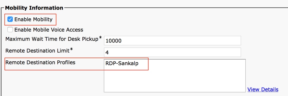 Verify the Remote Destination Profile Name and Ensure that the Enable Mobility Option is Enabled