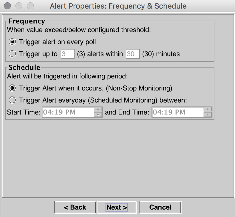 Propriedades do Alerta: Frequência e Programação