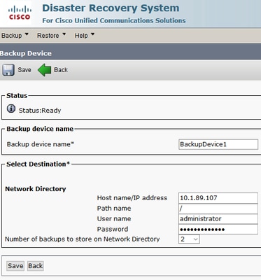 Configure Backup and Restore from GUI - Configure Backup device