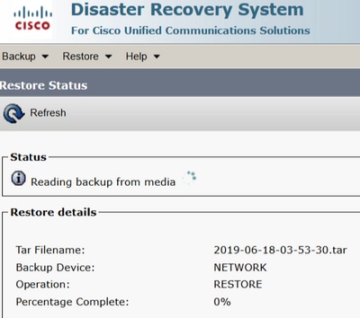 Configure Backup and Restore from GUI - Restore progress