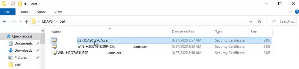 Certificados raíz e intermedios que forman parte del certificado del servidor LDAPS