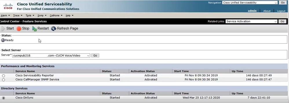 Navigate to CUCM Publisher and Verify that Service is Activated and Started