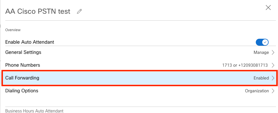 Add to Auto Attendant Call Forwarding Selective