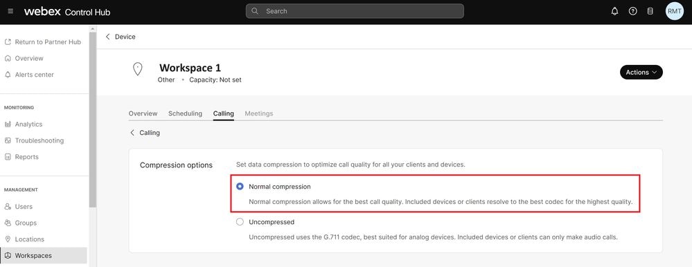 Configuración de compresión normal