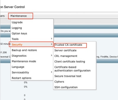 Trusted CA Certificate menu