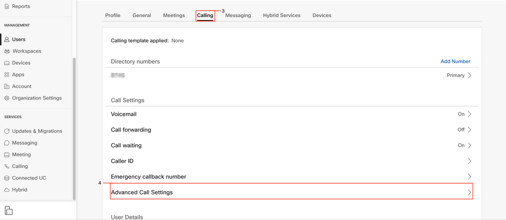 Webex Control Hub - Advanced Call Settings