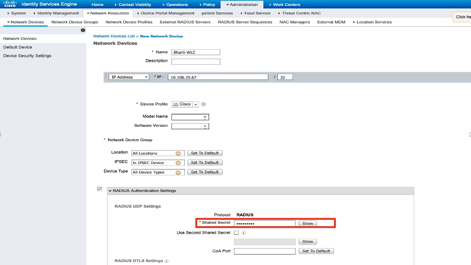 ISE - Shared Secret Password