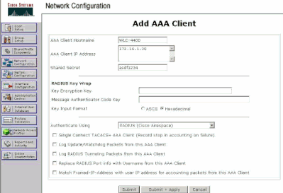 AAA 클라이언트 추가 창