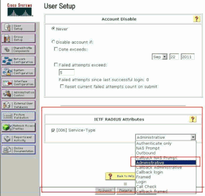 ETF RADIUSアトリビュートの設定