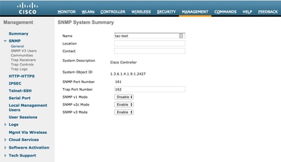 Resumen del sistema SNMP