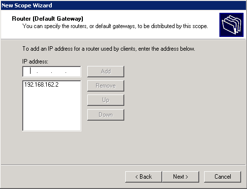 Enter IP Address of the Default Gateway