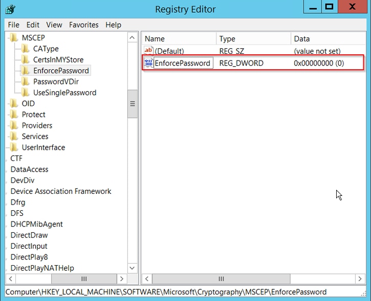 Set the Enforcepassword Value