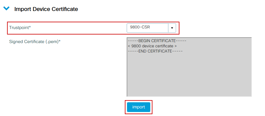 Importar certificado do dispositivo