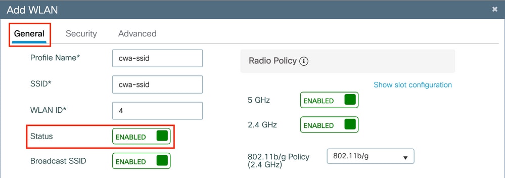 Configurações gerais de WLAN