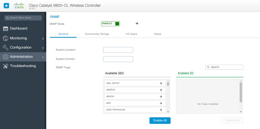 Lista de interceptações SNMP