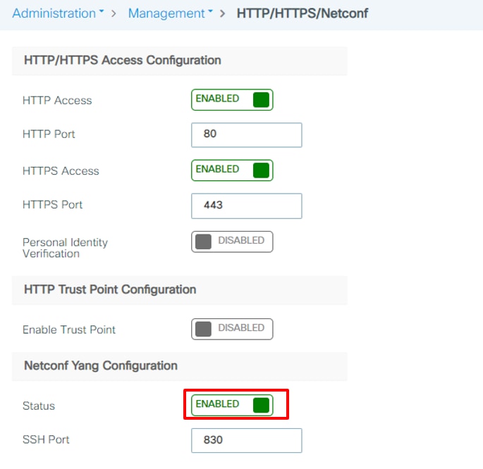 Ative o Netconf na GUI do 9800