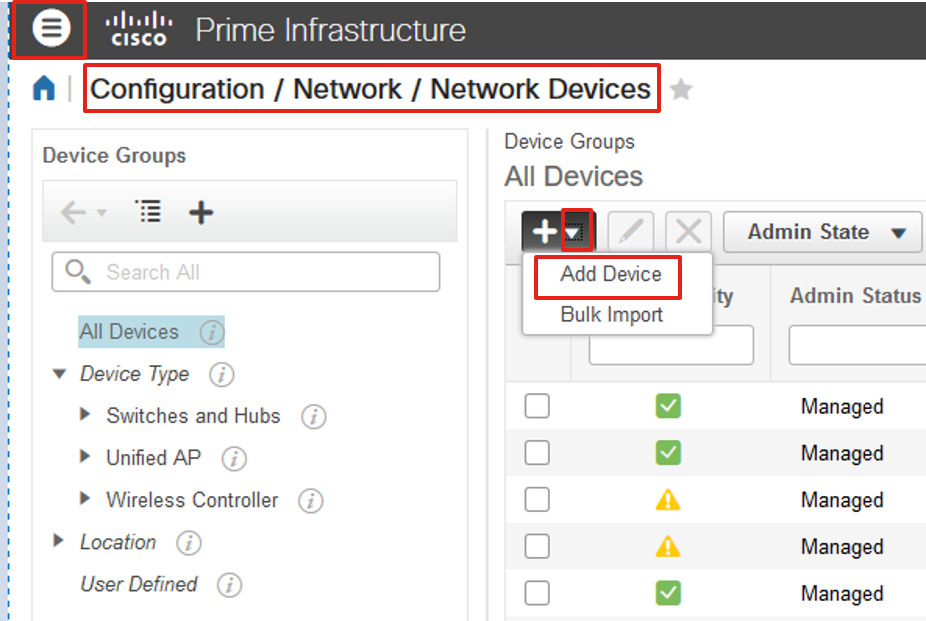 Adicionar um dispositivo à infraestrutura principal