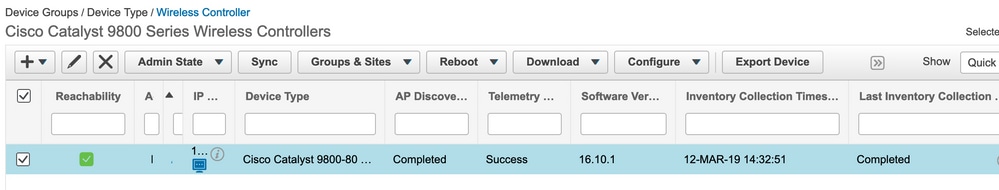 Liste d'inventaire sur Prime Infrastructure