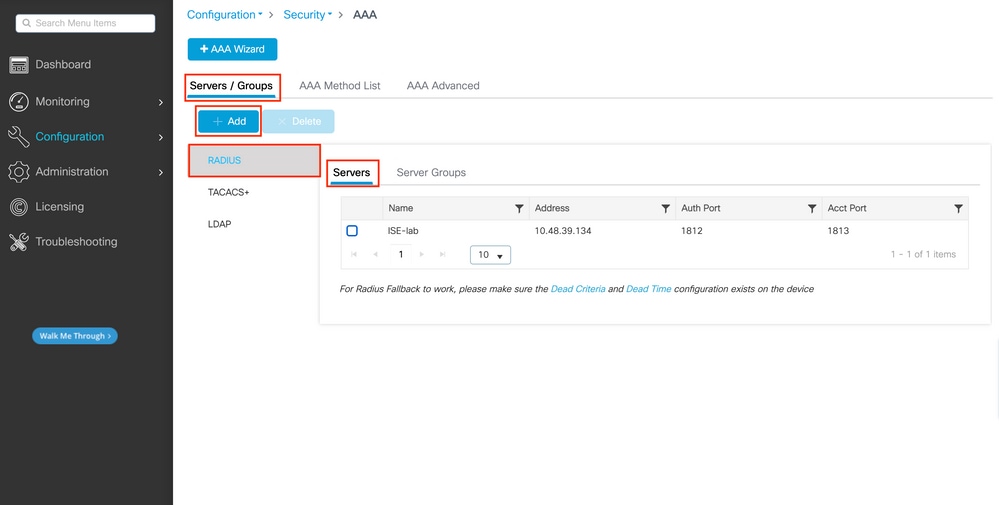 Adicionar o servidor ISE RADIUS na WLC