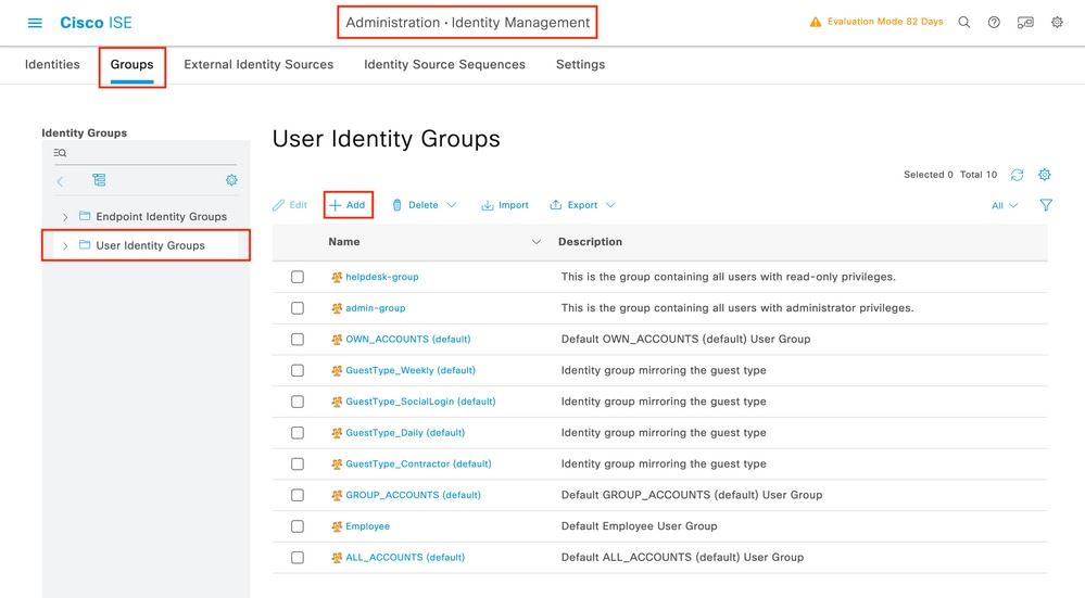 Radius - ISE - Grupos de identidade do usuário