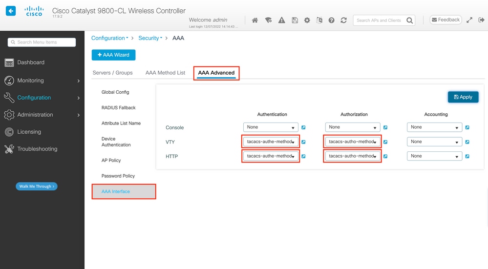 Definindo as configurações do método avançado AAA